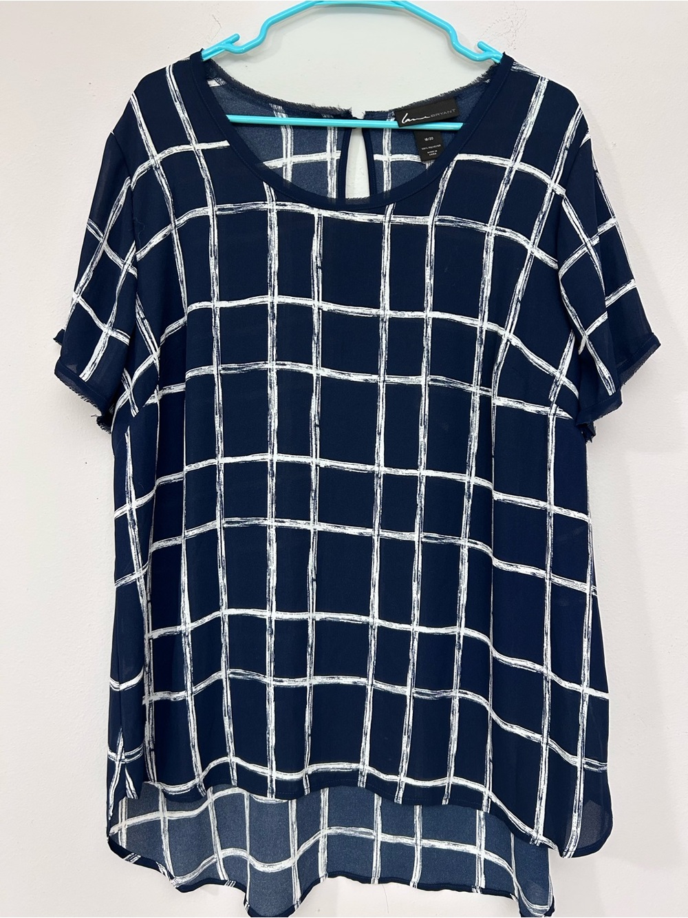 Lane Bryant Navy and White Windowpane Short Sleeve Pullover Tunic Size 18/20